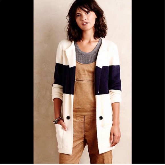 Fee Verte Navy Colorblock Knit Cardigan 
